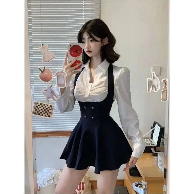 Spring and Autumn Korean Style Hot Girl Preppy Style Suit Pleated Shirt Nipped-Waist Suspender Skirt Short Uniform Suit Two-Piec
Spring and Autumn Korean Style Hot Girl Preppy Style Suit Pleated Shirt Nipped-Waist Suspender Skirt Short Uniform Suit Two-Piec