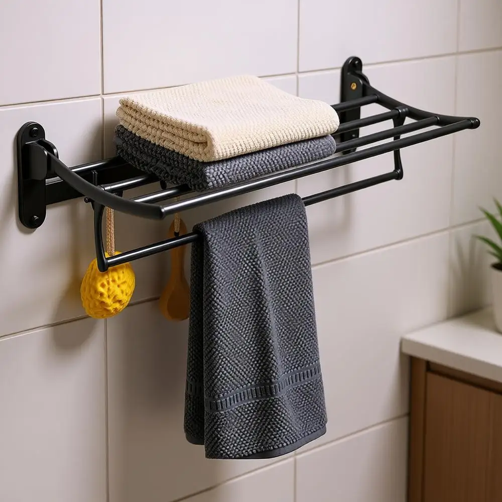 24 Inch Oil-Rubbed Bronze Towel Rack with Dual Bar and Hooks for Wall-Mounted Bathroom Organization
24 Inch Oil-Rubbed Bronze Towel Rack with Dual Bar and Hooks for Wall-Mounted Bathroom Organization