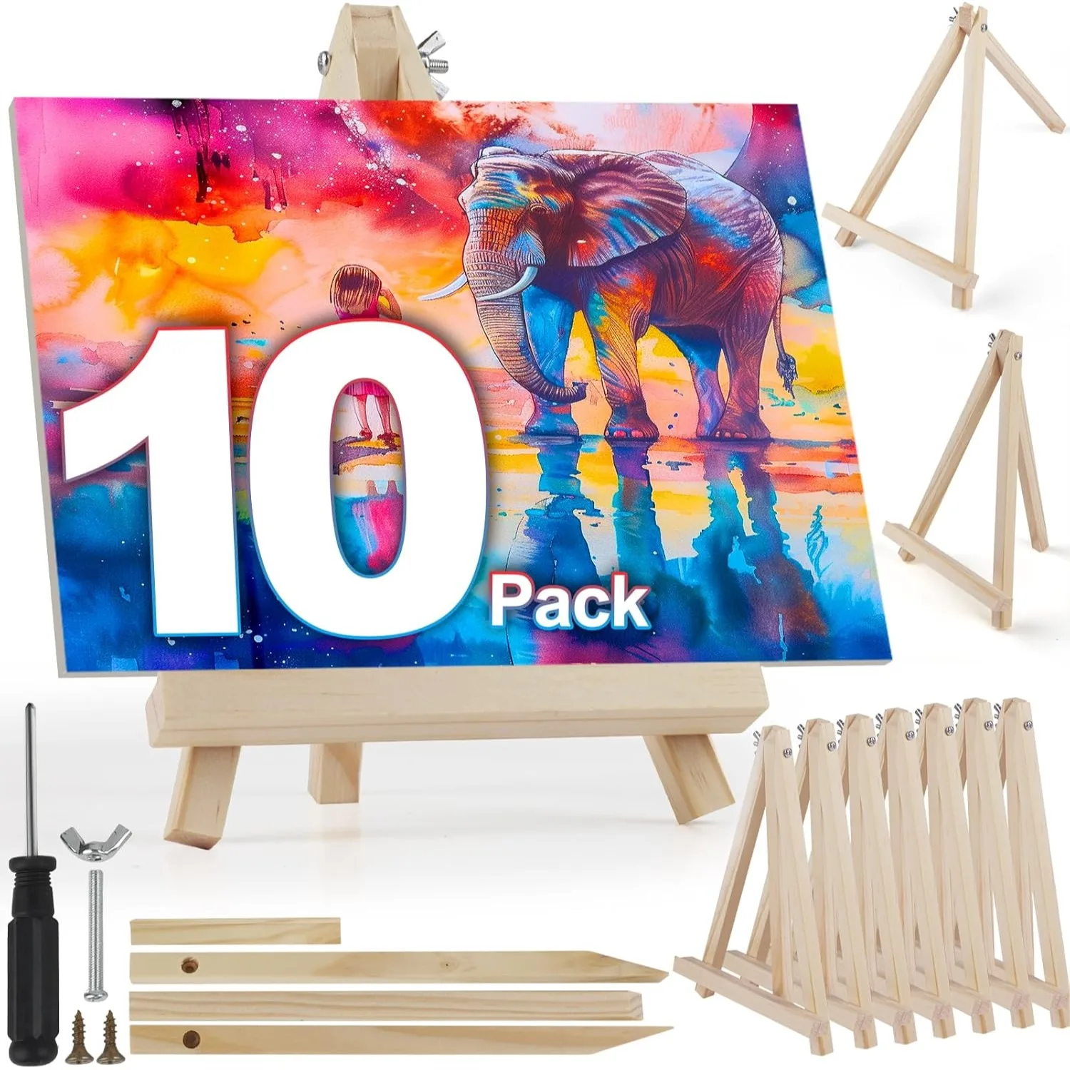 10 Pack 9 Inch Wooden Easel Stand, Portable A-Frame Tabletop Display Easel for Painting Canvas Photos with Screws
10 Pack 9 Inch Wooden Easel Stand, Portable A-Frame Tabletop Display Easel for Painting Canvas Photos with Screws