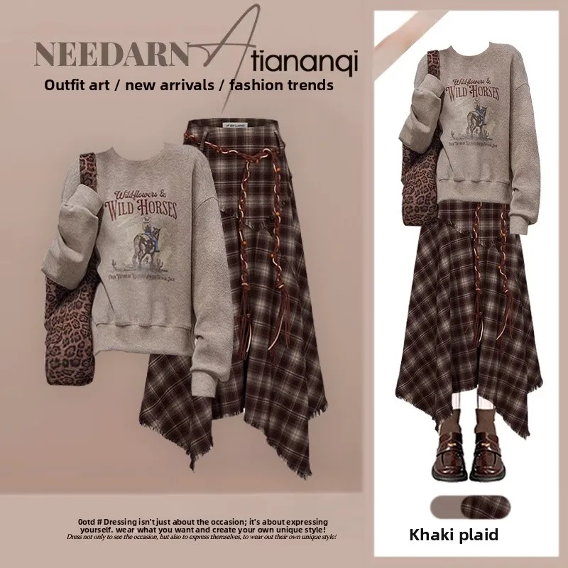 2026 New Lazy Sle Ele Women's Outfit Two-Piece Set Loose Slimming Sweatirt with Plaid Skirt Faionable Ensemble
2026 New Lazy Sle Ele Women's Outfit Two-Piece Set Loose Slimming Sweatirt with Plaid Skirt Faionable Ensemble