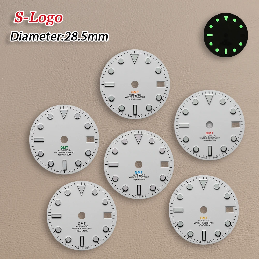 28.5mm S Logo New GMT Matte Dial Fit NH34 Movement Green Luminous Watch Modification Accessories
28.5mm S Logo New GMT Matte Dial Fit NH34 Movement Green Luminous Watch Modification Accessories