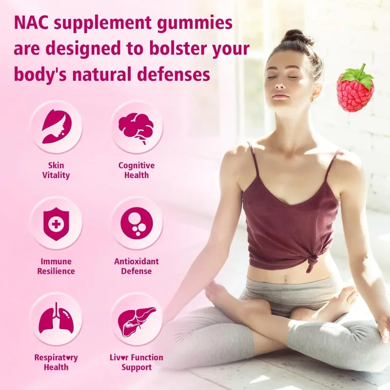 N-acetylcysteine NAC supplement gummies 1000mg, used for antioxidants, immune support, vegan raspberry flavor, 60 gummies
N-acetylcysteine NAC supplement gummies 1000mg, used for antioxidants, immune support, vegan raspberry flavor, 60 gummies