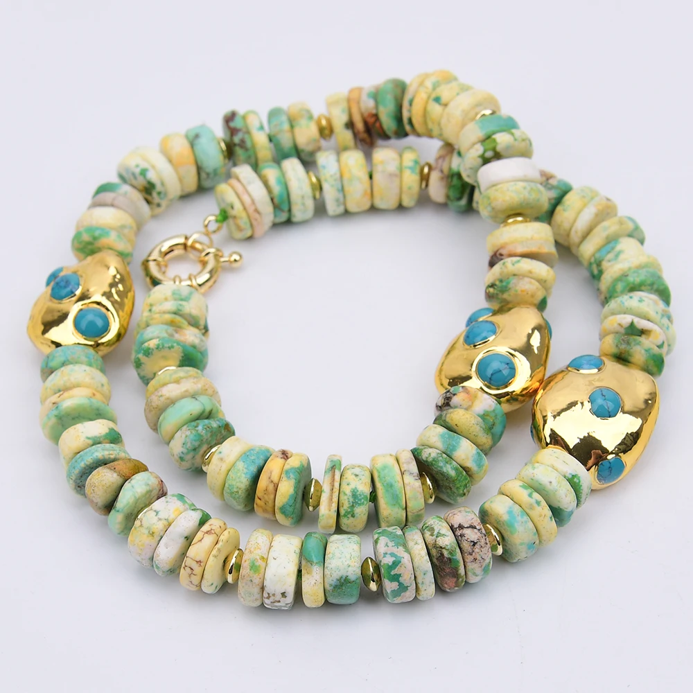 GG 21'' Mix Color Green Howlite Stone Slice Beads Gold Edged Turquoise Chokers Necklace
GG 21'' Mix Color Green Howlite Stone Slice Beads Gold Edged Turquoise Chokers Necklace