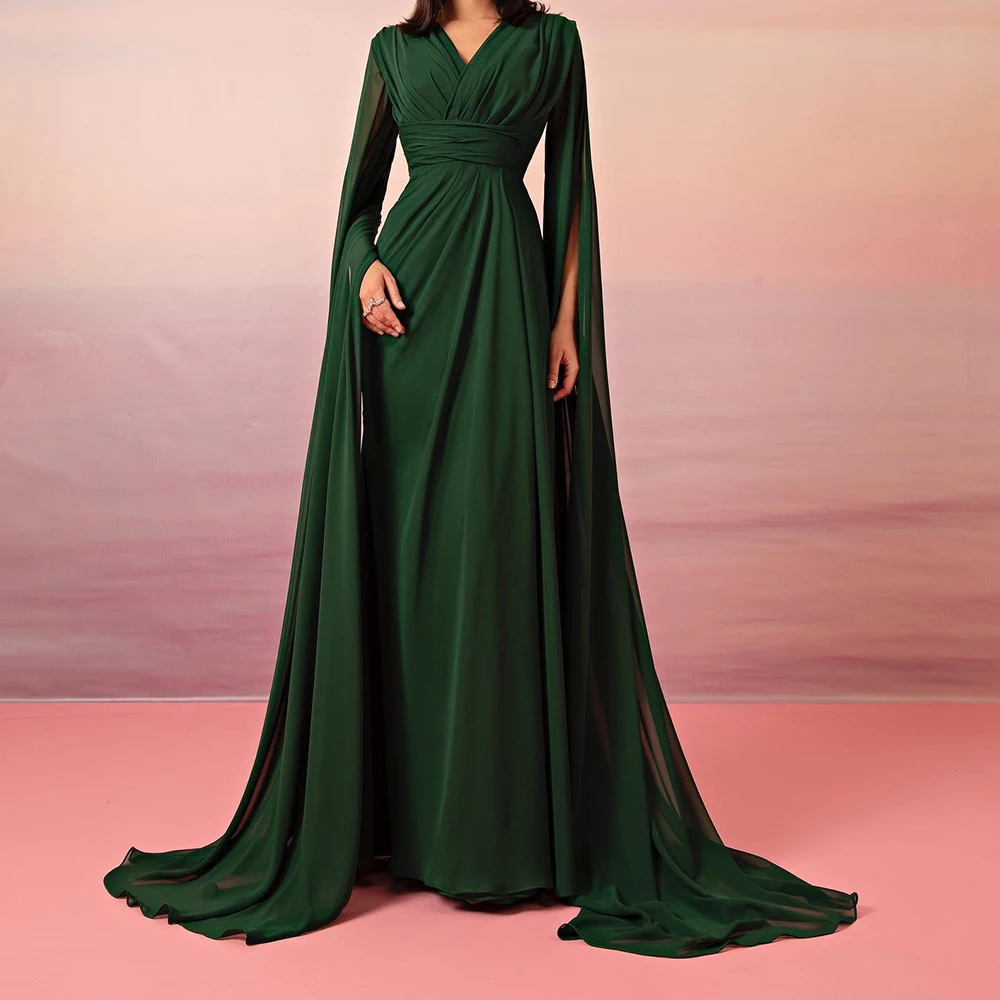 Customized Temperament Chiffon Green Off The Shoulder Evening Dress Formal V-Neck Straight Long Sleeves Vestidos De Fi
Customized Temperament Chiffon Green Off The Shoulder Evening Dress Formal V-Neck Straight Long Sleeves Vestidos De Fi