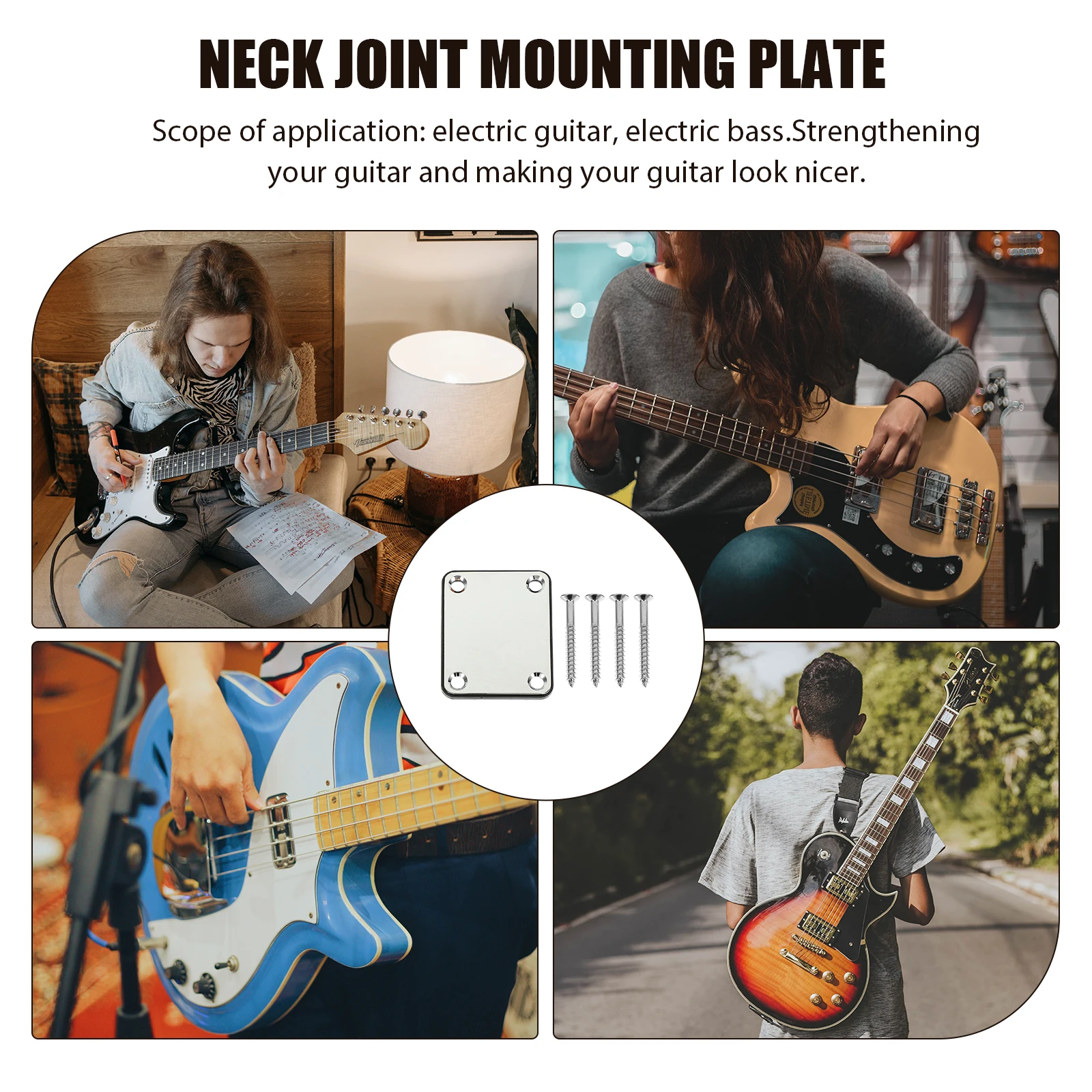 1 set Guitar Neck Connection Plates Durable Metal Electric Bass Hardware Reinforcement Mounting Screws Included
1 set Guitar Neck Connection Plates Durable Metal Electric Bass Hardware Reinforcement Mounting Screws Included