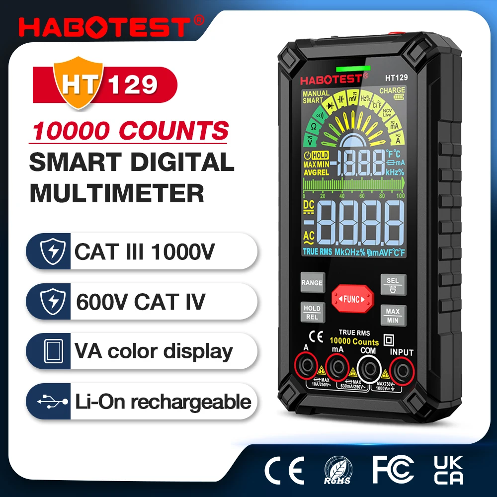 HABOTEST HT129 10000 отсчетов цифровой мультиметр умный противоожоговый постоянный ток переменного тока напряжение ток True RMS вольтметр перезаряжаемый мультитестер
HABOTEST HT129 10000 отсчетов цифровой мультиметр умный противоожоговый постоянный ток переменного тока напряжение ток True RMS вольтметр перезаряжаемый мультитестер