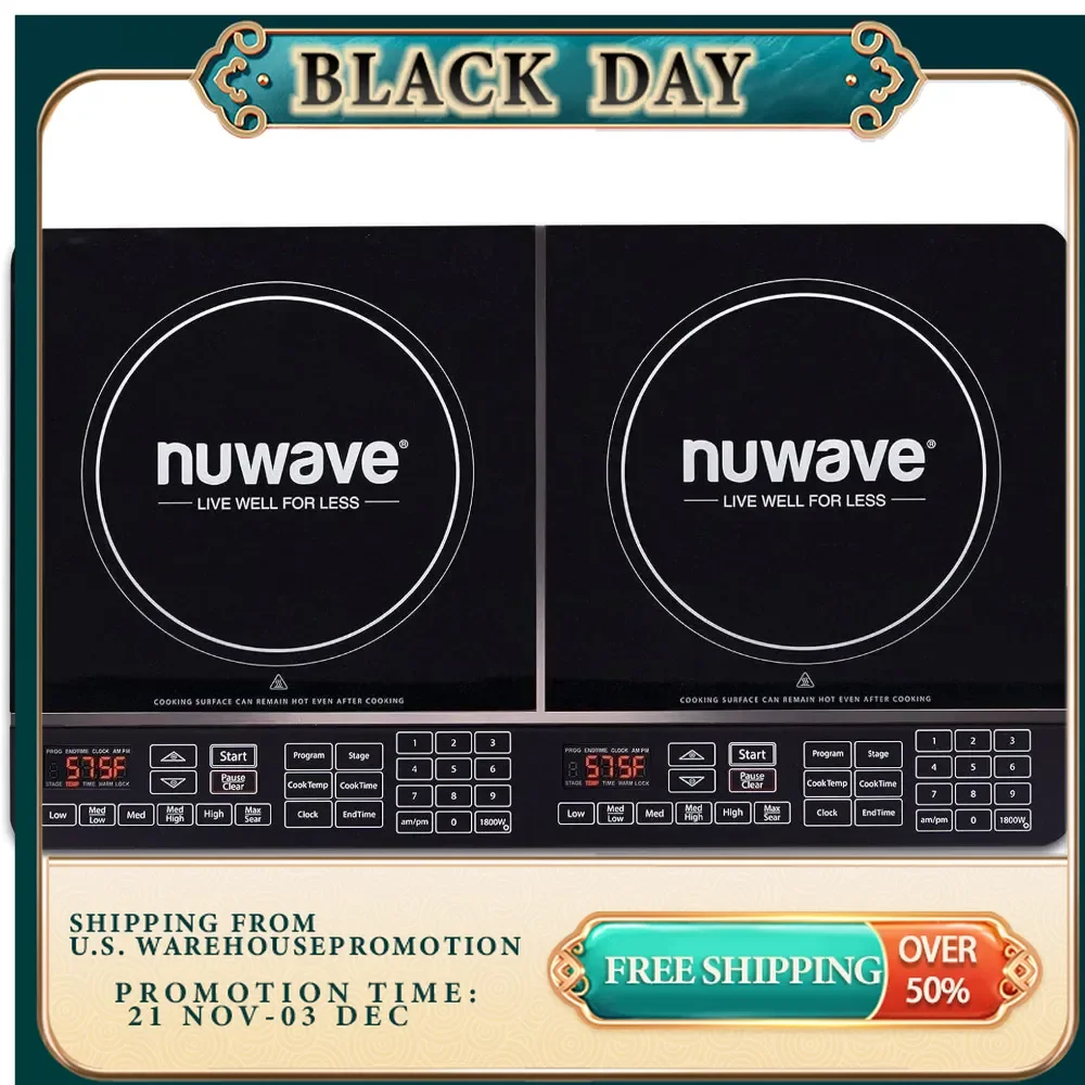 Double Induction Cooktop, 2 Large 8” Heating Coils, Independent Controls, 2 x 11.5” Shatter-Proof Ceramic Glass Surface
Double Induction Cooktop, 2 Large 8” Heating Coils, Independent Controls, 2 x 11.5” Shatter-Proof Ceramic Glass Surface