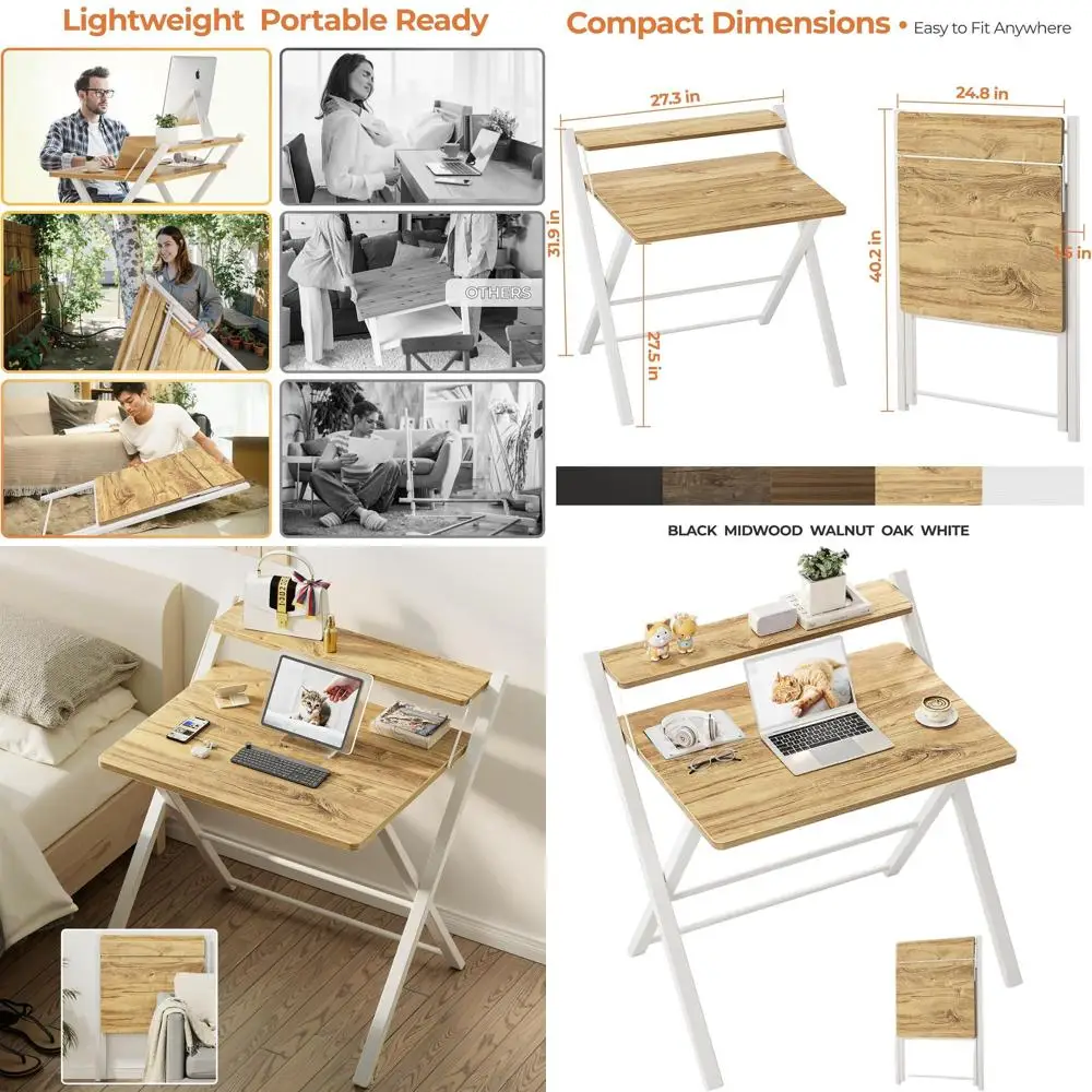 Portable Small Desk No Assembly, 2-Tier Compact Computer Desk with Shelf, Space Saving Foldable Table for Home Office, Bedroom o
Portable Small Desk No Assembly, 2-Tier Compact Computer Desk with Shelf, Space Saving Foldable Table for Home Office, Bedroom o