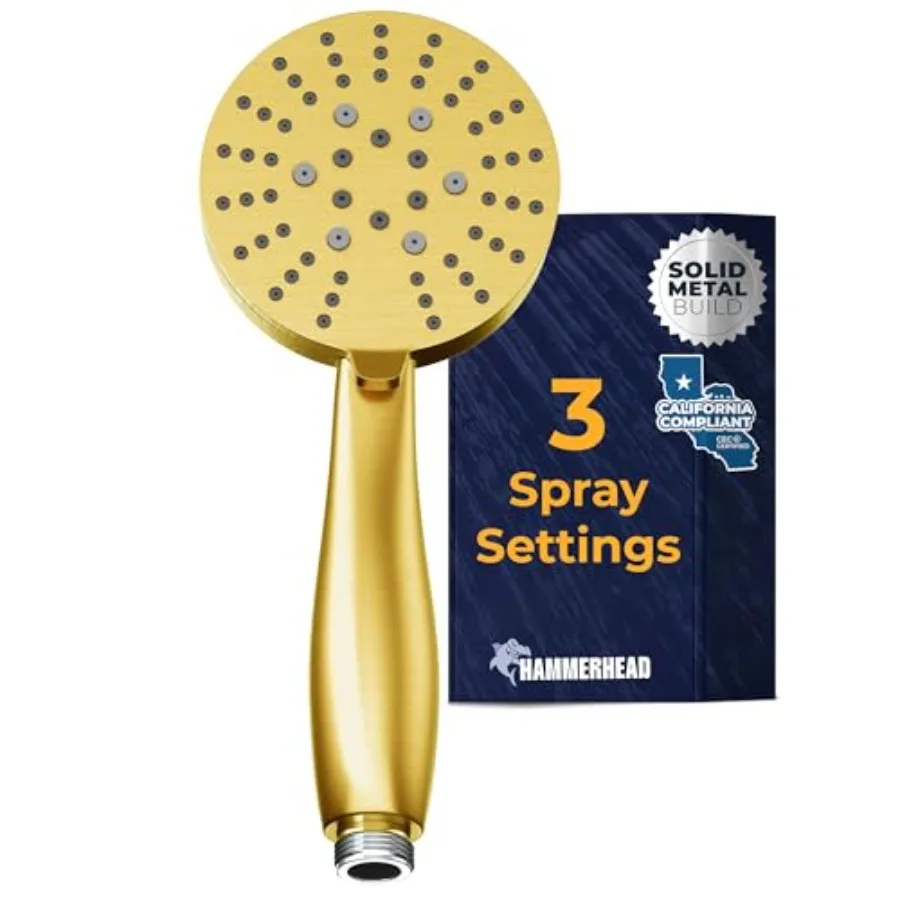 ® Solid Metal 3-Spray Hand Held Shower Head Brushed Gold Select from Wide Massage and Mist Sprays 1.75 GPM Low Flow Handheld Sh
® Solid Metal 3-Spray Hand Held Shower Head Brushed Gold Select from Wide Massage and Mist Sprays 1.75 GPM Low Flow Handheld Sh