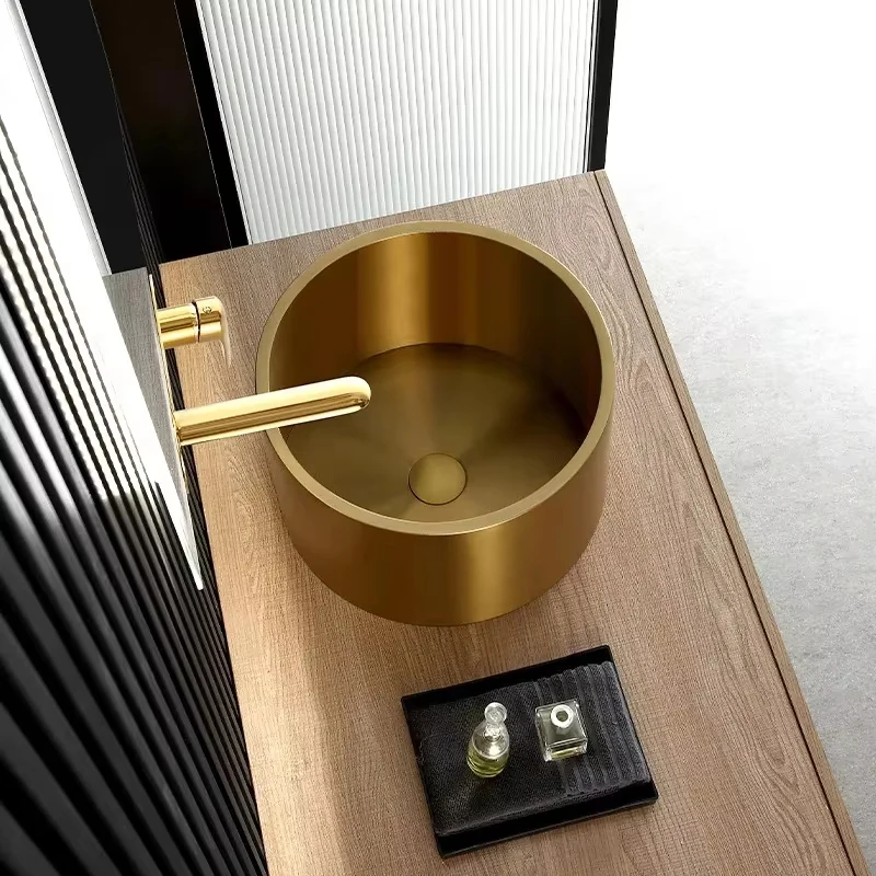 Modern Luxury Brushed Gold Round Stainless Steel Bathroom Sink 400mm Diameter Above Counter Wash Basin with Full Copper Drain As
Modern Luxury Brushed Gold Round Stainless Steel Bathroom Sink 400mm Diameter Above Counter Wash Basin with Full Copper Drain As