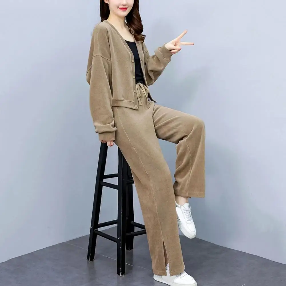 Winter Cardigan Pants Set Elegant Single-breasted Coat Wide Leg Pants Set for Women V-neck Long Sleeve Cardigan with Drawstring
Winter Cardigan Pants Set Elegant Single-breasted Coat Wide Leg Pants Set for Women V-neck Long Sleeve Cardigan with Drawstring