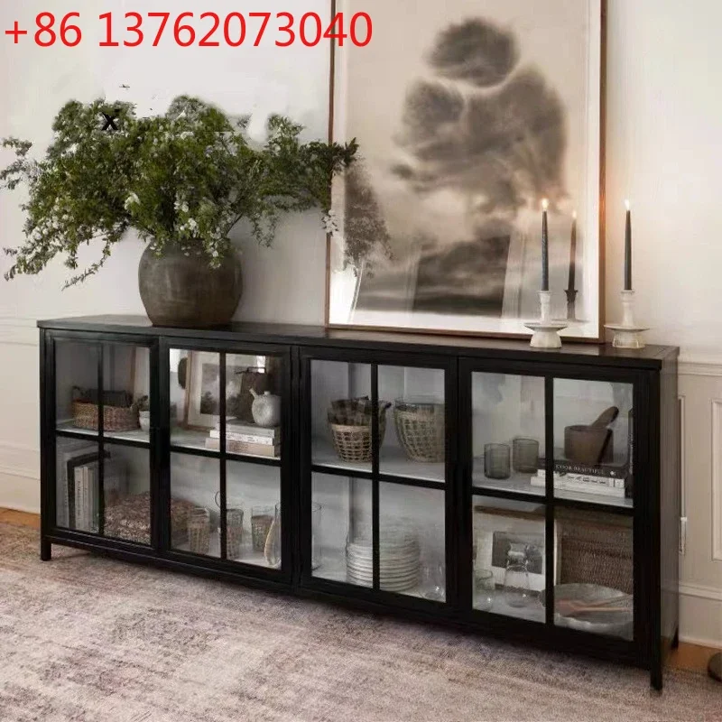 American retro solid wood dining side cabinet household living room locker wrought iron glass door TV cabinet
American retro solid wood dining side cabinet household living room locker wrought iron glass door TV cabinet