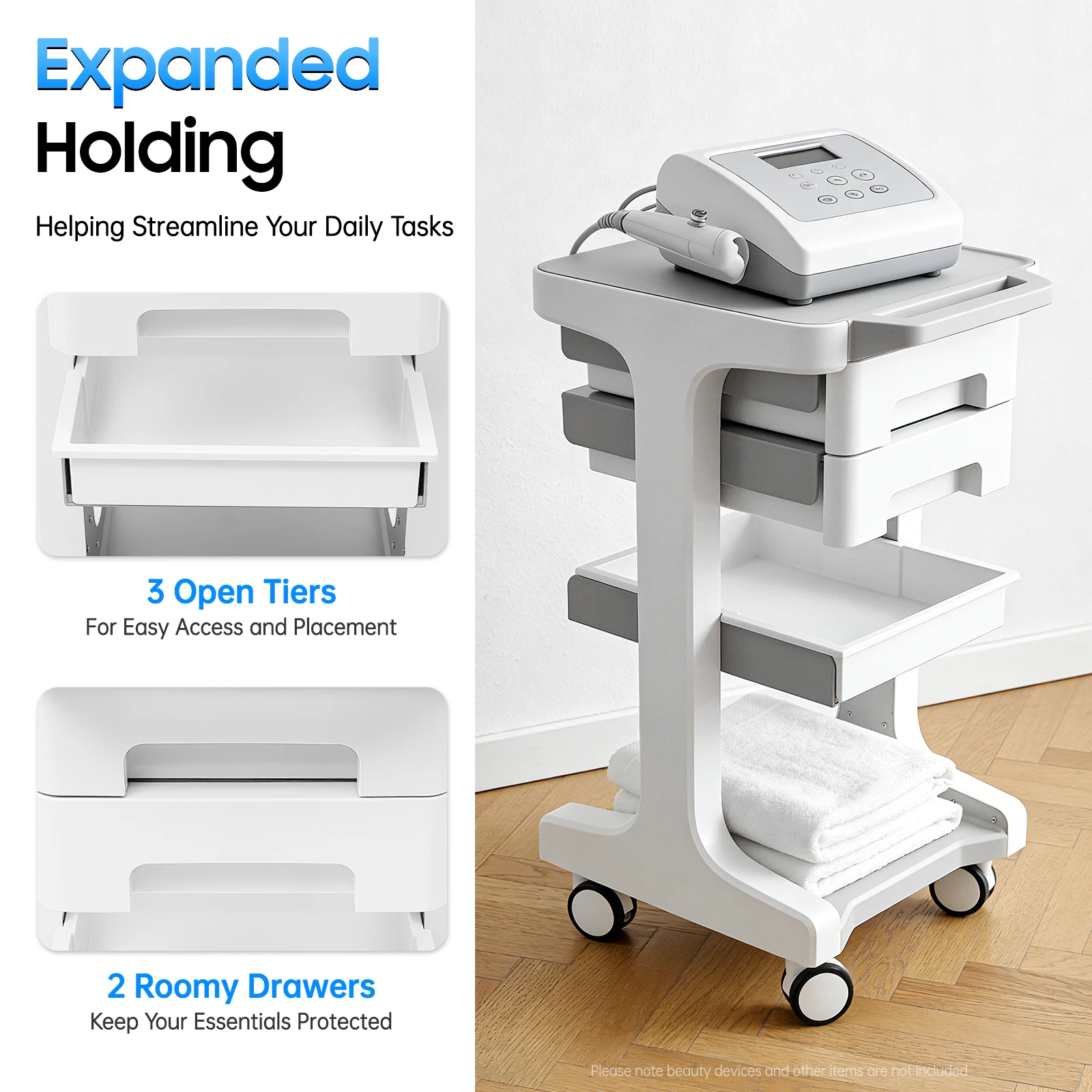 3-Tier Utility Trolley Cart with 2 Drawers 50kg Load Capacity 4 Universal Wheels Mobile Storage Trolley for Salon Hospital Clinic
3-Tier Utility Trolley Cart with 2 Drawers 50kg Load Capacity 4 Universal Wheels Mobile Storage Trolley for Salon Hospital Clinic