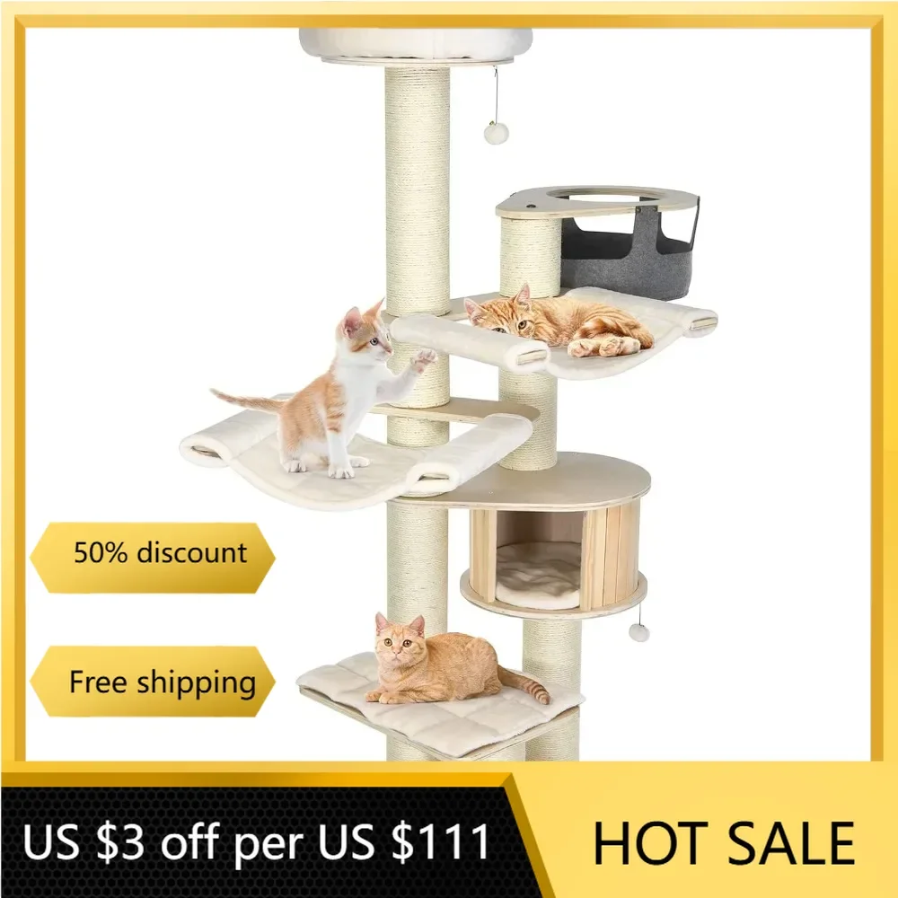 Multi-Level Modern Cat Tower with Sisal Scratching Posts, Top Perch, Hammock, Jingling Balls, and Washable Cushions
Multi-Level Modern Cat Tower with Sisal Scratching Posts, Top Perch, Hammock, Jingling Balls, and Washable Cushions