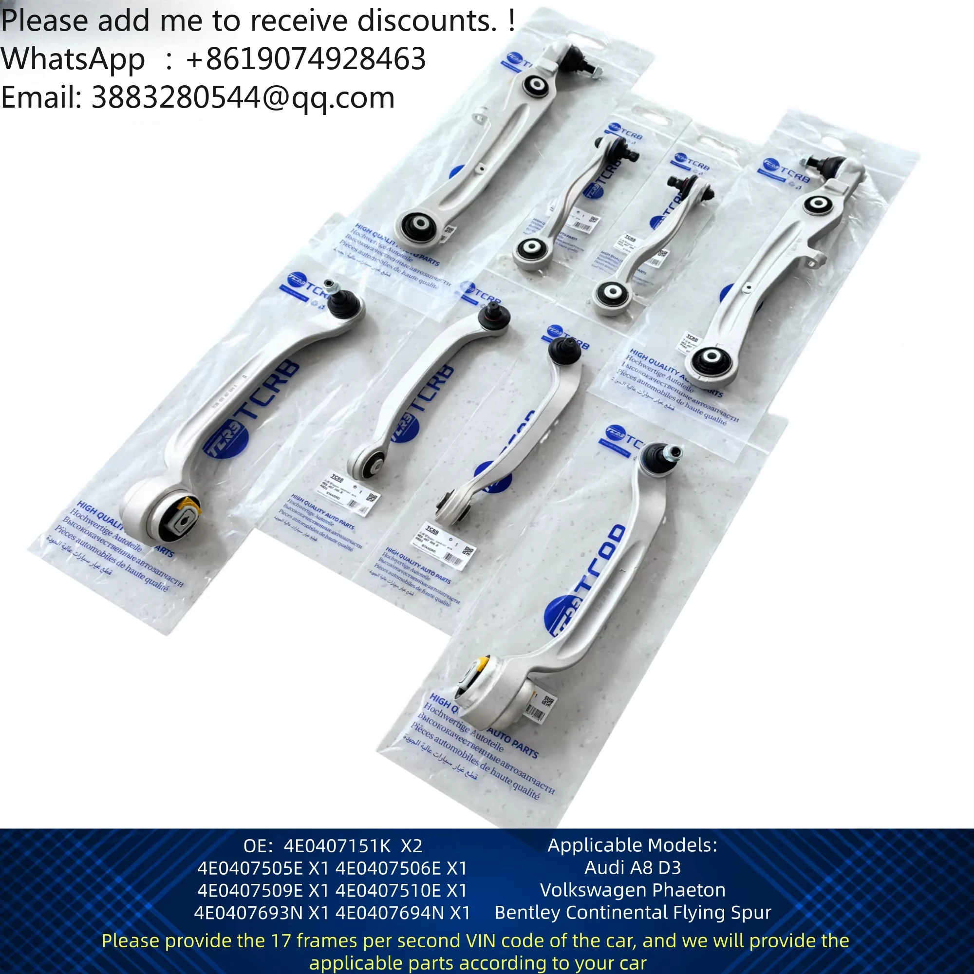 TCRB 8 Pieces 4E0407693 4E0407151 4E0407505 Upper And Lower Arms For Bentley Continental Flying Spur VW Phaeton Audi A8D3
TCRB 8 Pieces 4E0407693 4E0407151 4E0407505 Upper And Lower Arms For Bentley Continental Flying Spur VW Phaeton Audi A8D3