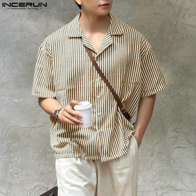 Stripe Shirt Fashion Summer Tops Short Sleeve Men Shirts Casual Streetwear Lapel Oversize Men's Clothing Party Shirt INCERUN
Stripe Shirt Fashion Summer Tops Short Sleeve Men Shirts Casual Streetwear Lapel Oversize Men's Clothing Party Shirt INCERUN
