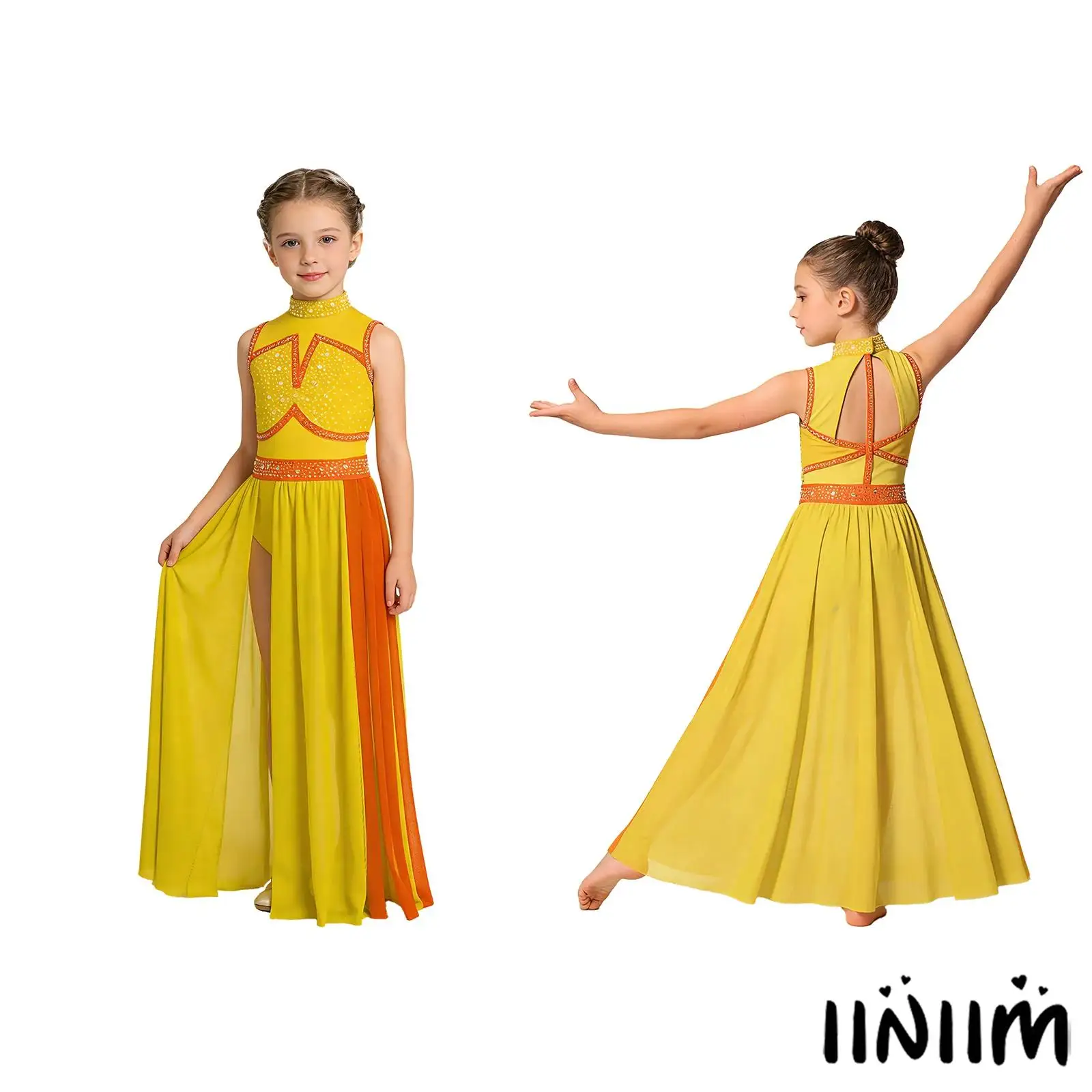 Kids Girls Gymnastics Modern Dance Dress Sleeveless Shiny Rhinestone Color Block Split Mesh Maxi Dress for Ballet Jazz Dancewear
Kids Girls Gymnastics Modern Dance Dress Sleeveless Shiny Rhinestone Color Block Split Mesh Maxi Dress for Ballet Jazz Dancewear