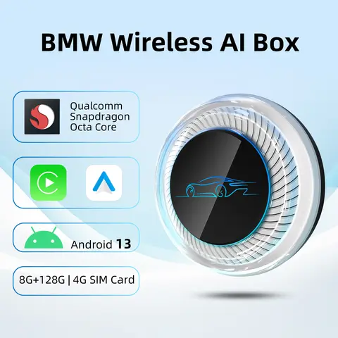 3 in1 Android 13 CarPlay Ai Box for BMW or Other Cars with Ambient Light, Wireless CarPlay to Android System 4G SIM Card 8G+128G