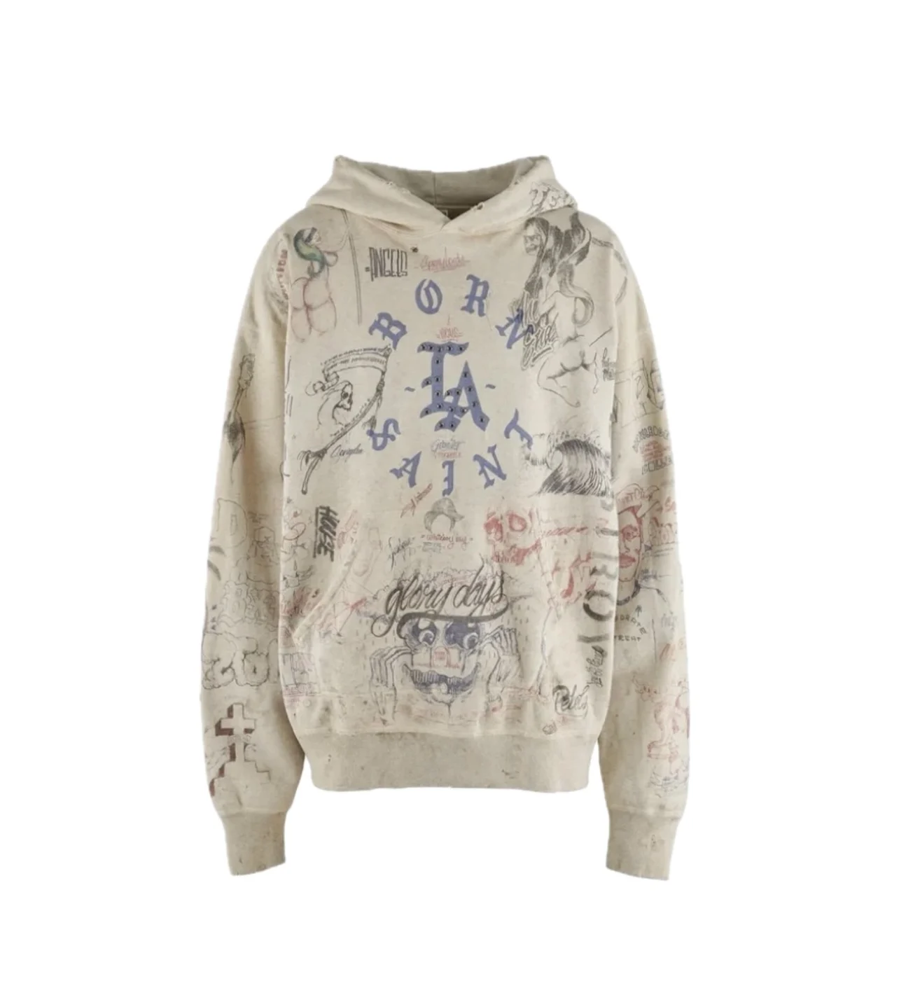 Saint Micheal distressed graffiti American Hot drill retro couple's hooded sweatshirt
Saint Micheal distressed graffiti American Hot drill retro couple's hooded sweatshirt