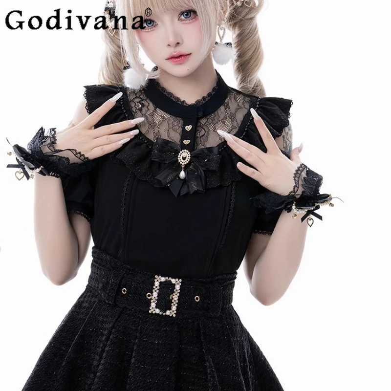 Subculture Gothic Mine Black Short Sleeve Shirt Summer New Woman's Cute Laceedge Bow Hollow Out Lolita Style Shirt Tops Mujer
Subculture Gothic Mine Black Short Sleeve Shirt Summer New Woman's Cute Laceedge Bow Hollow Out Lolita Style Shirt Tops Mujer