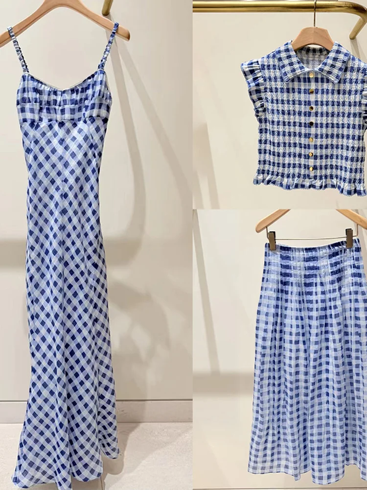 Spring 2026 Women's Slim Fit Blue And White Plaid Top with Skirt Half Skirt Flying Sleeve Pleated Chiffon Strap Dress Fashion...
Spring 2026 Women's Slim Fit Blue And White Plaid Top with Skirt Half Skirt Flying Sleeve Pleated Chiffon Strap Dress Fashion...