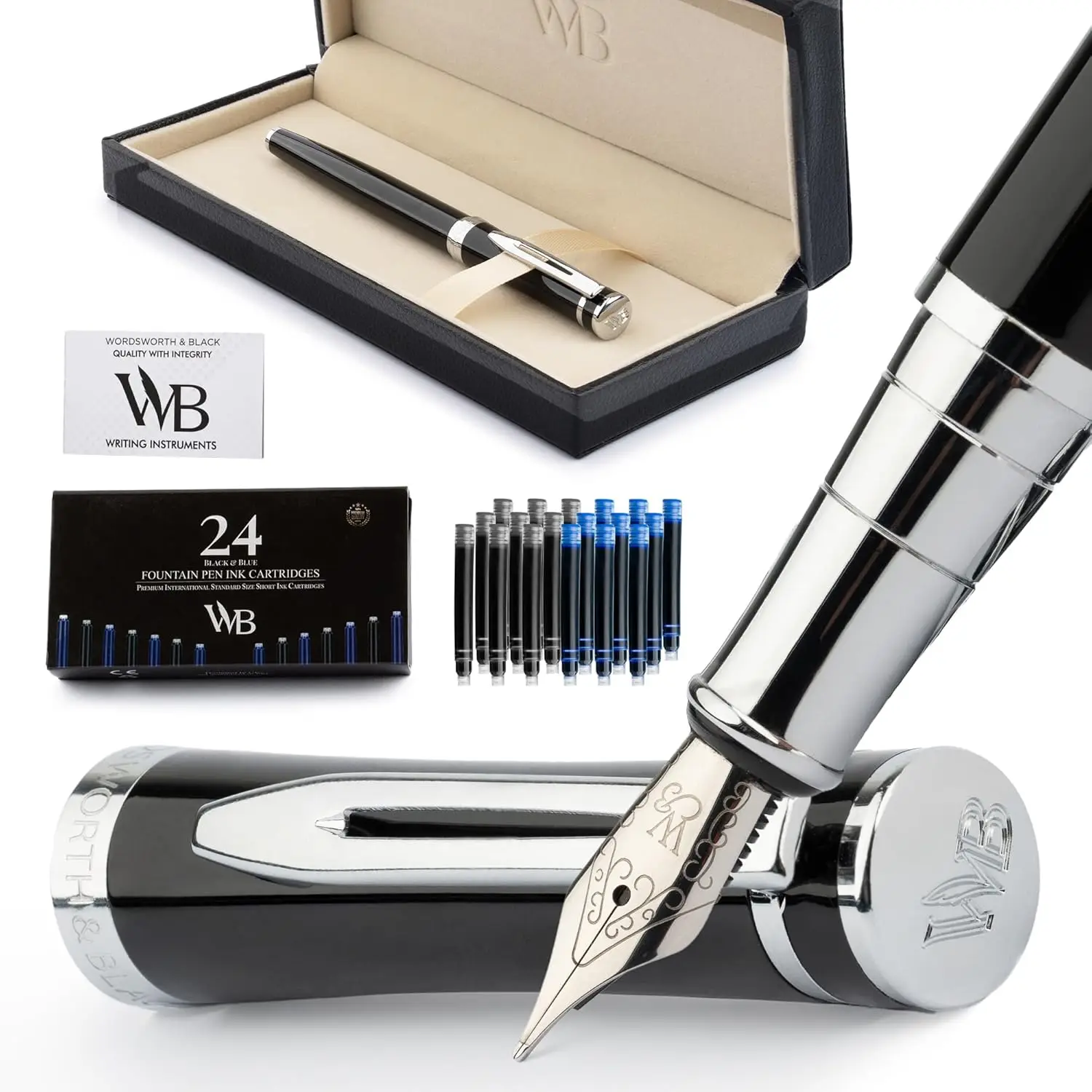 Premium Fountain Pen Set with Medium Nib, 24 Ink Cartridges, Converter, Gift Case - Ideal for Journaling and Calligraphy
Premium Fountain Pen Set with Medium Nib, 24 Ink Cartridges, Converter, Gift Case - Ideal for Journaling and Calligraphy