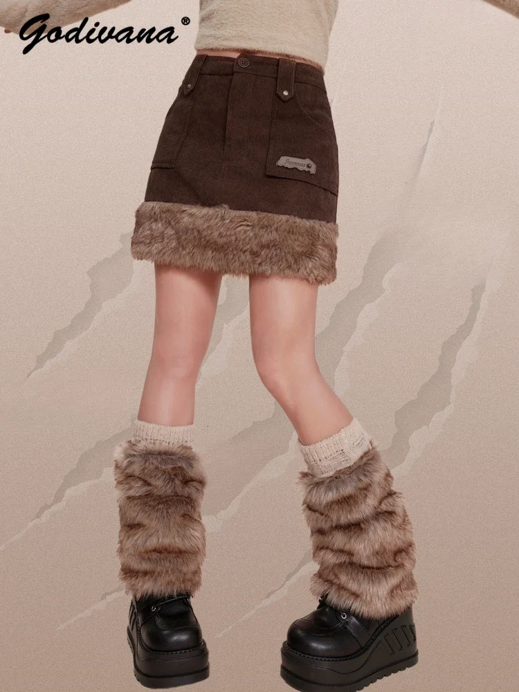 Retro Spice Girl New Autumn Winter Imitation Fur Fluffy Splicing Corduroy Slim Hip Skirt Female High Waist Short A-line Skirt
Retro Spice Girl New Autumn Winter Imitation Fur Fluffy Splicing Corduroy Slim Hip Skirt Female High Waist Short A-line Skirt