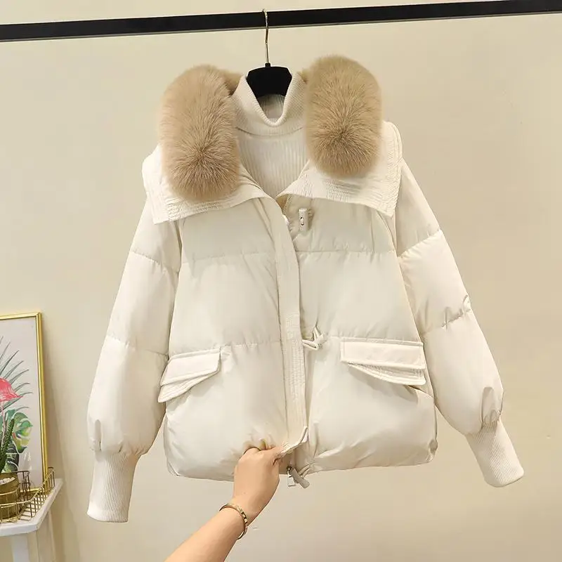 Осень-зима Thiened Cotton Jaet Женское стеганое пальто с большим меховым воротником Свободный крой из корейской полиэстера
Осень-зима Thiened Cotton Jaet Женское стеганое пальто с большим меховым воротником Свободный крой из корейской полиэстера