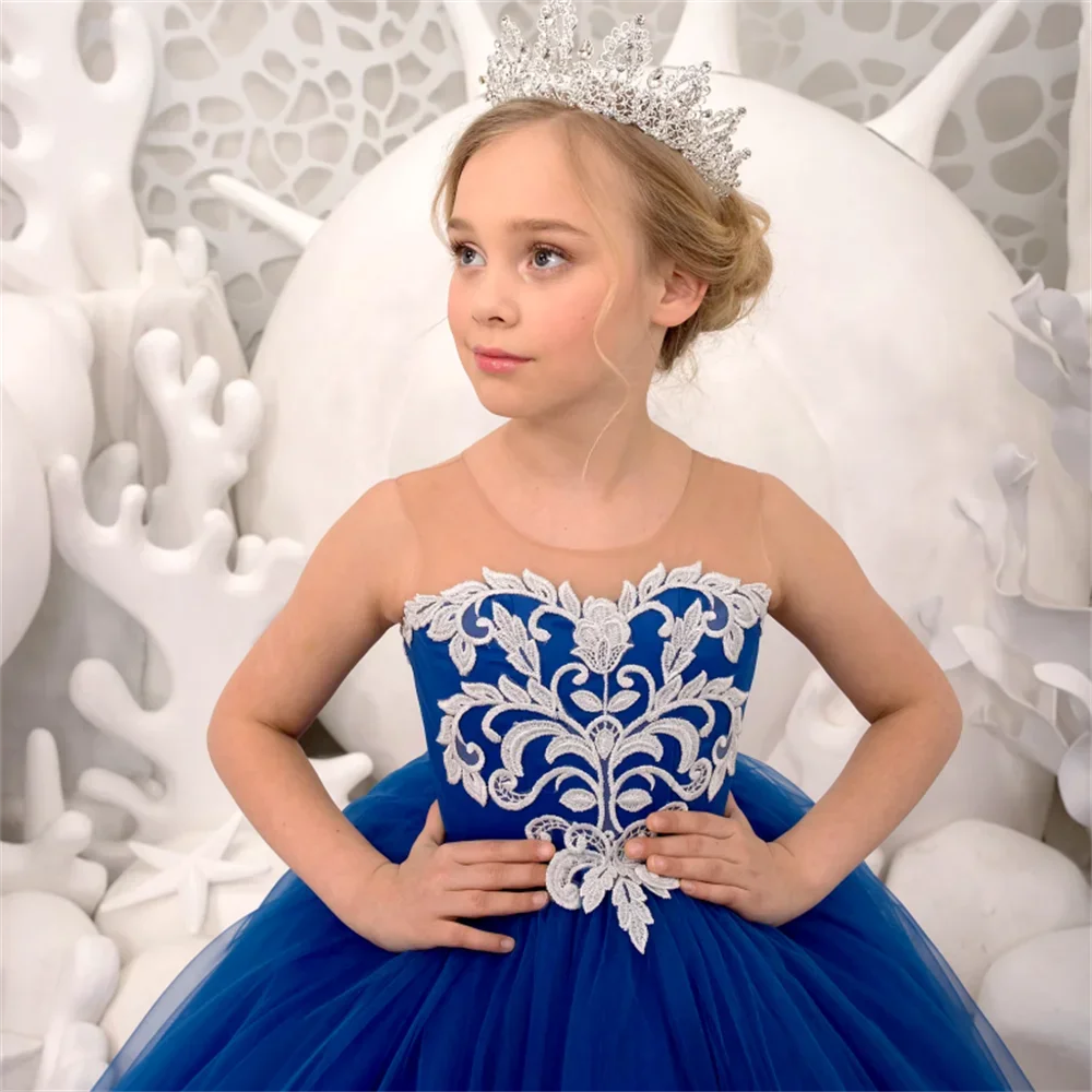 Blue Flower Girl Dress Appliques Royal Tulle with Bow Sleeveless for Wedding Dresses Kids Birthday Party Princess Evening Gowns
Blue Flower Girl Dress Appliques Royal Tulle with Bow Sleeveless for Wedding Dresses Kids Birthday Party Princess Evening Gowns