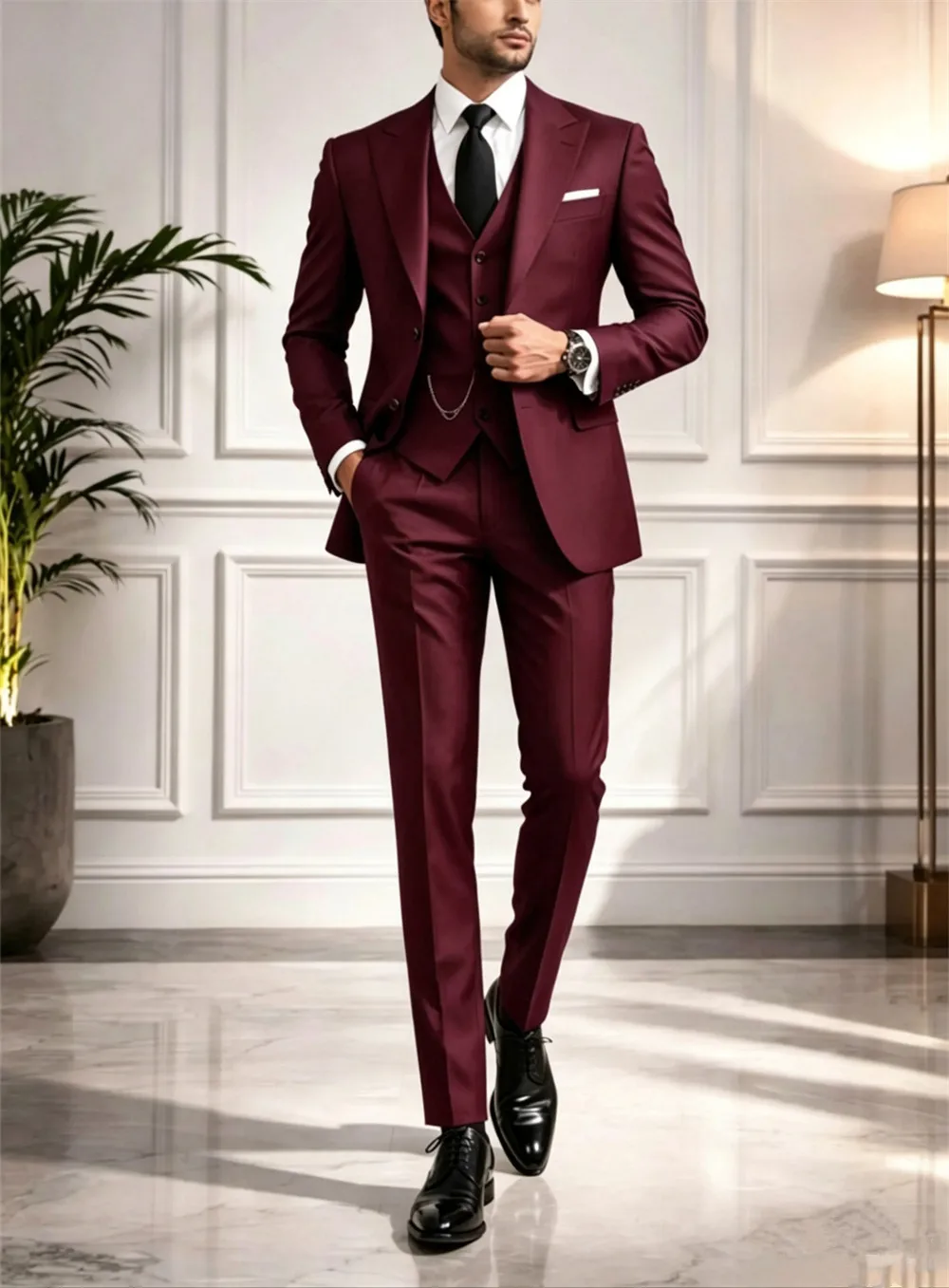 New Burgundy Men’s Suits Tuxedo 3 Pieces Formal Suit Slim Fit Bespoke Business Office Event Men's Suit (Jacket+Vest+Pants)
New Burgundy Men’s Suits Tuxedo 3 Pieces Formal Suit Slim Fit Bespoke Business Office Event Men's Suit (Jacket+Vest+Pants)