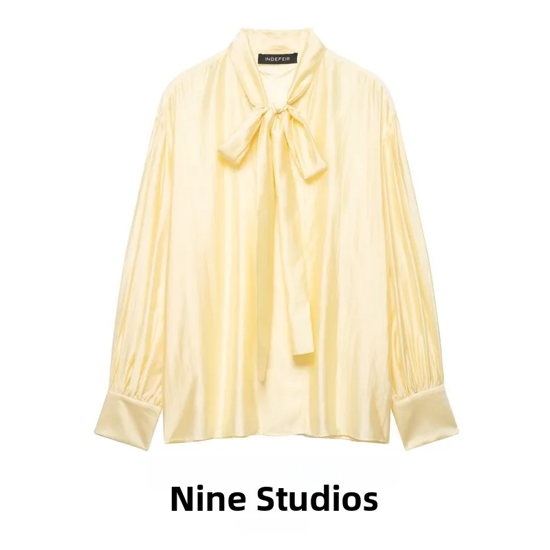 NINE ZAR Women's Satin Bow Tie Shirt Loose Long Sleeve Color Straight Cut European Style Polyester Spring Unisex
NINE ZAR Women's Satin Bow Tie Shirt Loose Long Sleeve Color Straight Cut European Style Polyester Spring Unisex