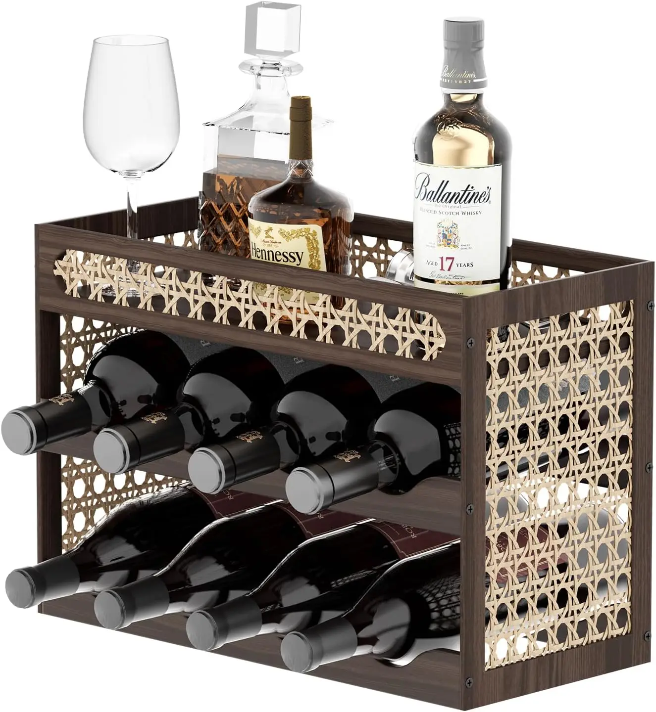 24 Bottle Wine Rack Freestanding Floor, Boho Style Pine Wood and Rattan Weave Plastic Mesh with Wave Design for Ideal W
24 Bottle Wine Rack Freestanding Floor, Boho Style Pine Wood and Rattan Weave Plastic Mesh with Wave Design for Ideal W