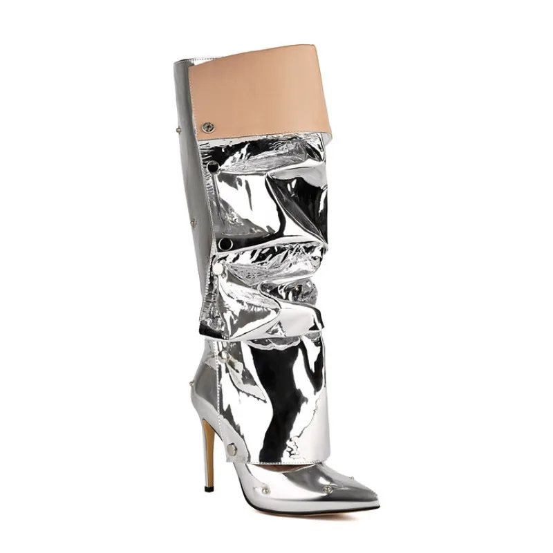 2024 Gold/Silver/Red Lacquer Leather Model Boots Metal Button Spliced Boots 10cm High Heel Knee Thigh Boots Women's Shoes 32-48
2024 Gold/Silver/Red Lacquer Leather Model Boots Metal Button Spliced Boots 10cm High Heel Knee Thigh Boots Women's Shoes 32-48