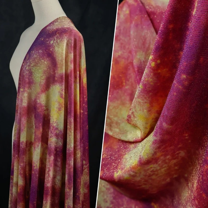 Semi Transparent Tie Dye Ultra Elastic Thin Gold Wire Mesh Blend Fabric for Skirts, Hanfu Dresses, Designer Fabrics
Semi Transparent Tie Dye Ultra Elastic Thin Gold Wire Mesh Blend Fabric for Skirts, Hanfu Dresses, Designer Fabrics