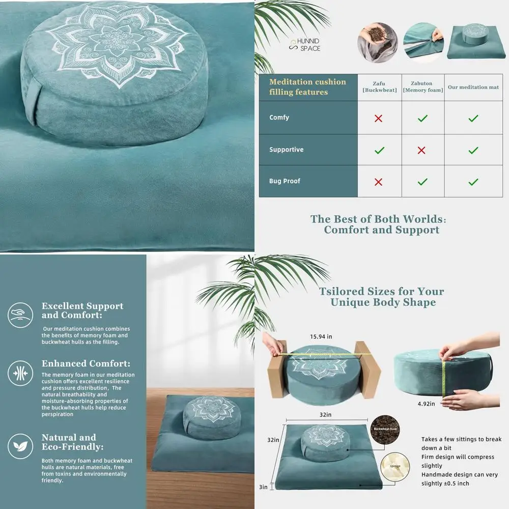 Ergonomic Meditation Zafu Set: Buckwheat & Memory Foam, Washable Velvet Cover, Ideal for Yoga & Sitting (Green)
Ergonomic Meditation Zafu Set: Buckwheat & Memory Foam, Washable Velvet Cover, Ideal for Yoga & Sitting (Green)