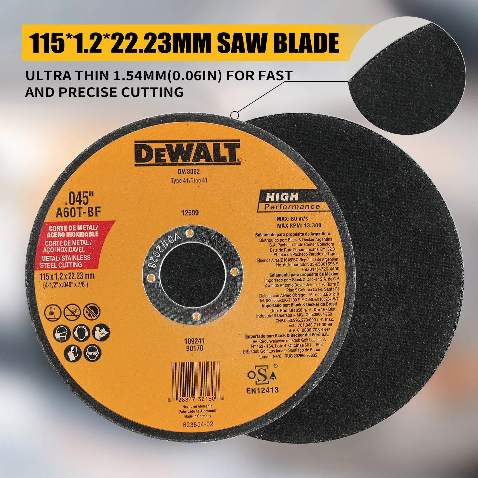 DEWALT DW 8062 Circular Saw Blad 1.2mmX 125MM*22.23MM Saw Blades:Precision Cutting for Wood, Metal,Concrete Tool Accessories
DEWALT DW 8062 Circular Saw Blad 1.2mmX 125MM*22.23MM Saw Blades:Precision Cutting for Wood, Metal,Concrete Tool Accessories