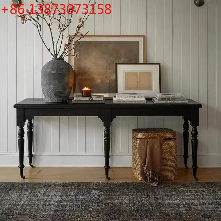 French retro entrance table black personalized writing desk living room long side table American country simple solid wood desk
French retro entrance table black personalized writing desk living room long side table American country simple solid wood desk