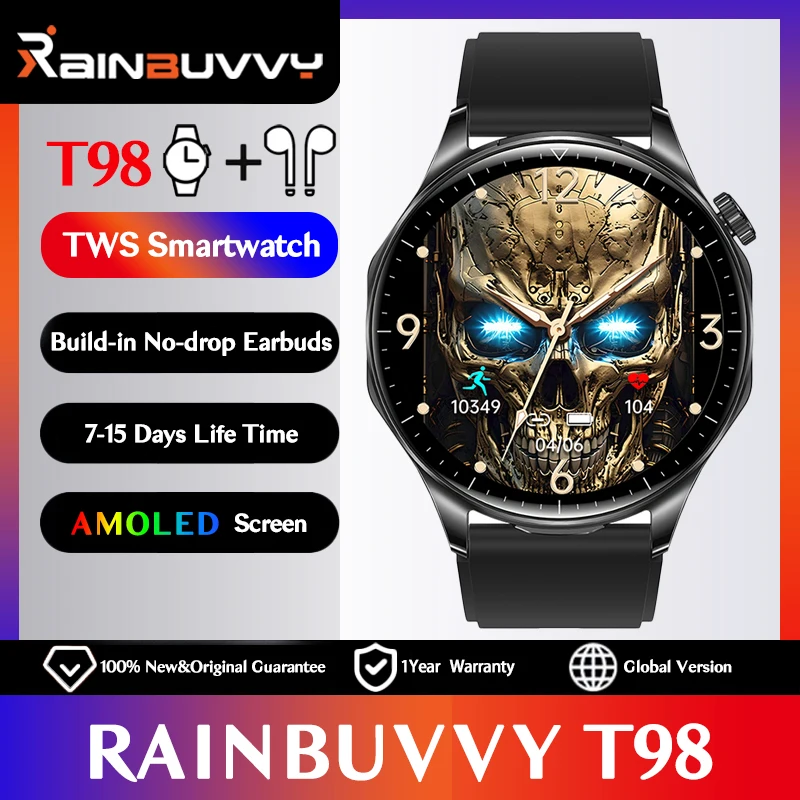 Rainbuvvy T98 TWS Встроенные наушники-вкладыши Часы 1,43-дюймовый AMOLED-экран Беспроводные наушники Blutooth Call Calories 2 в 1 Смарт-часы 
Rainbuvvy T98 TWS Встроенные наушники-вкладыши Часы 1,43-дюймовый AMOLED-экран Беспроводные наушники Blutooth Call Calories 2 в 1 Смарт-часы
