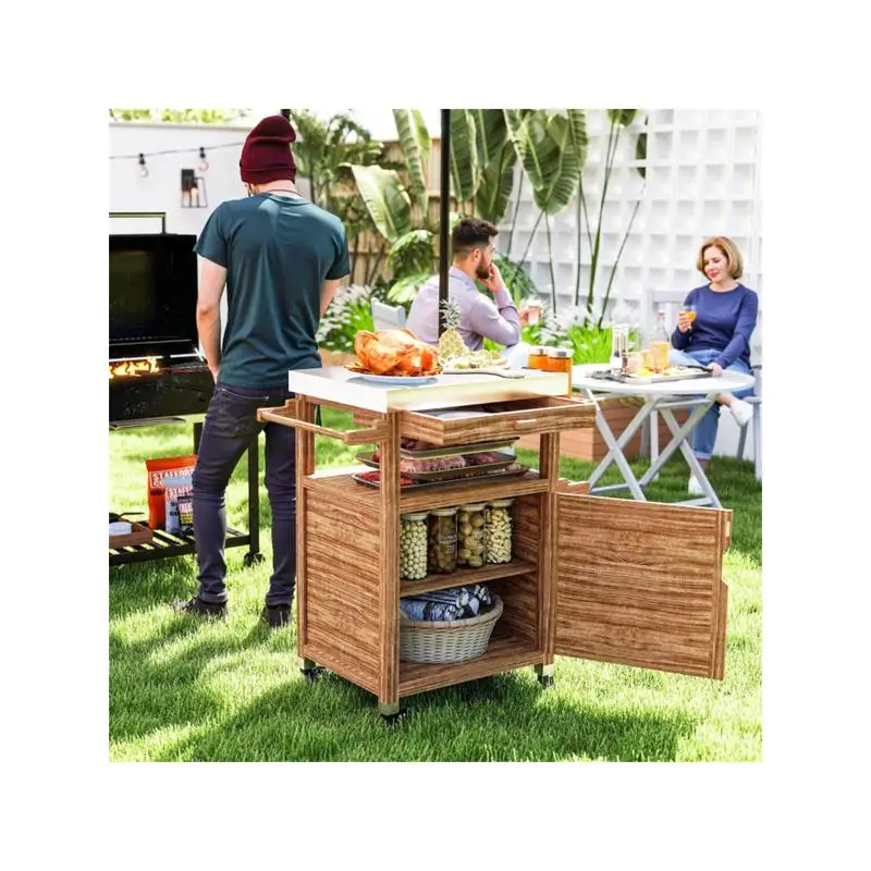 Outdoor Bar Cart Grill Table with Storage and Wheels
Outdoor Bar Cart Grill Table with Storage and Wheels