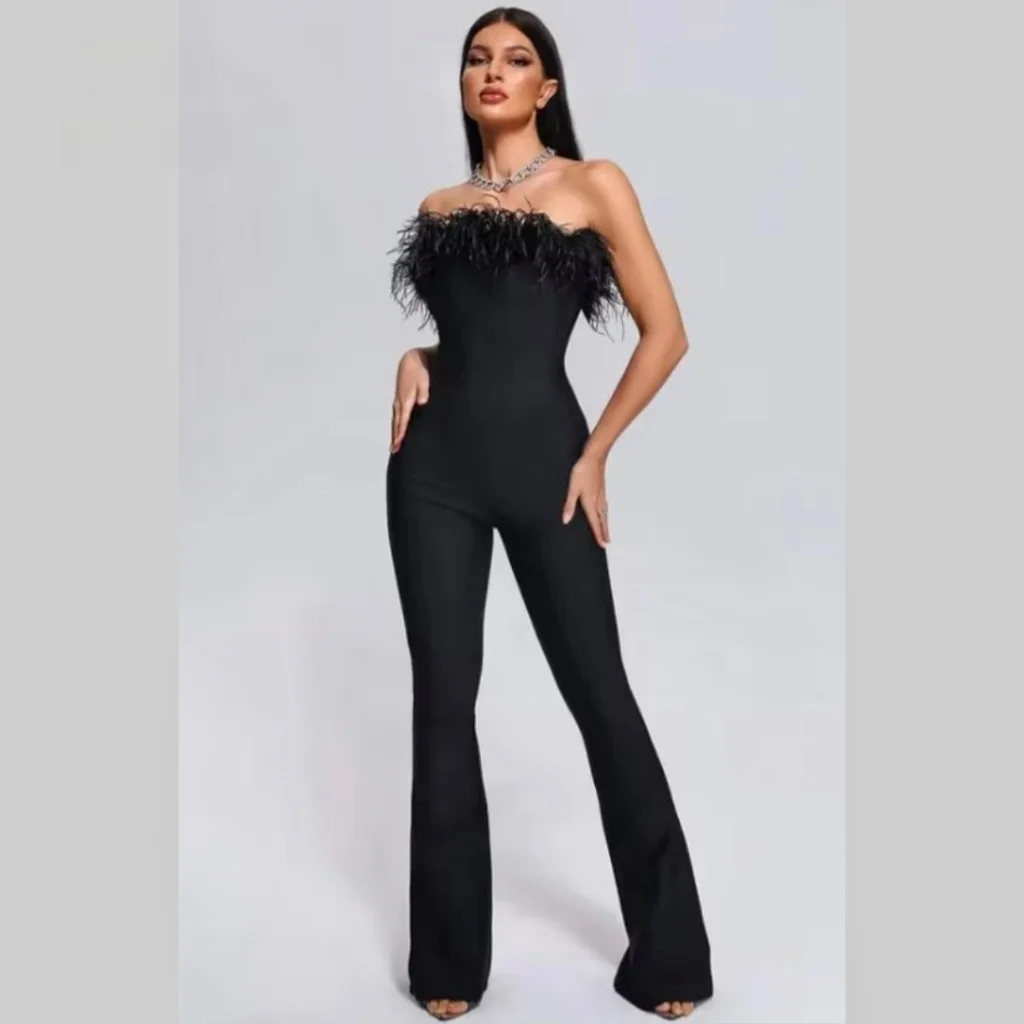 Сексуальный комбинезон Майо с открытыми плечами и лебедиными перьями, женские длинные брюки с высокой талией, удобный комбинезон
Сексуальный комбинезон Майо с открытыми плечами и лебедиными перьями, женские длинные брюки с высокой талией, удобный комбинезон