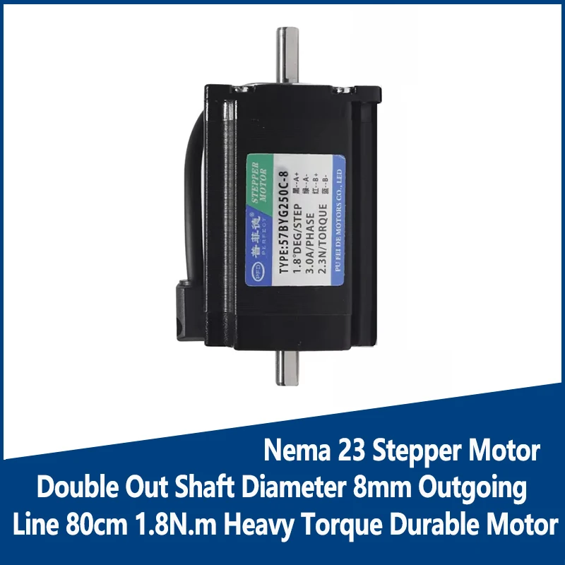 57BYG250C Nema 23 Шаговый двигатель с двойным выходом, диаметр вала 8 мм, выходная линия 80 см, прочный двигатель с тяжелым крутящим моментом
57BYG250C Nema 23 Шаговый двигатель с двойным выходом, диаметр вала 8 мм, выходная линия 80 см, прочный двигатель с тяжелым крутящим моментом