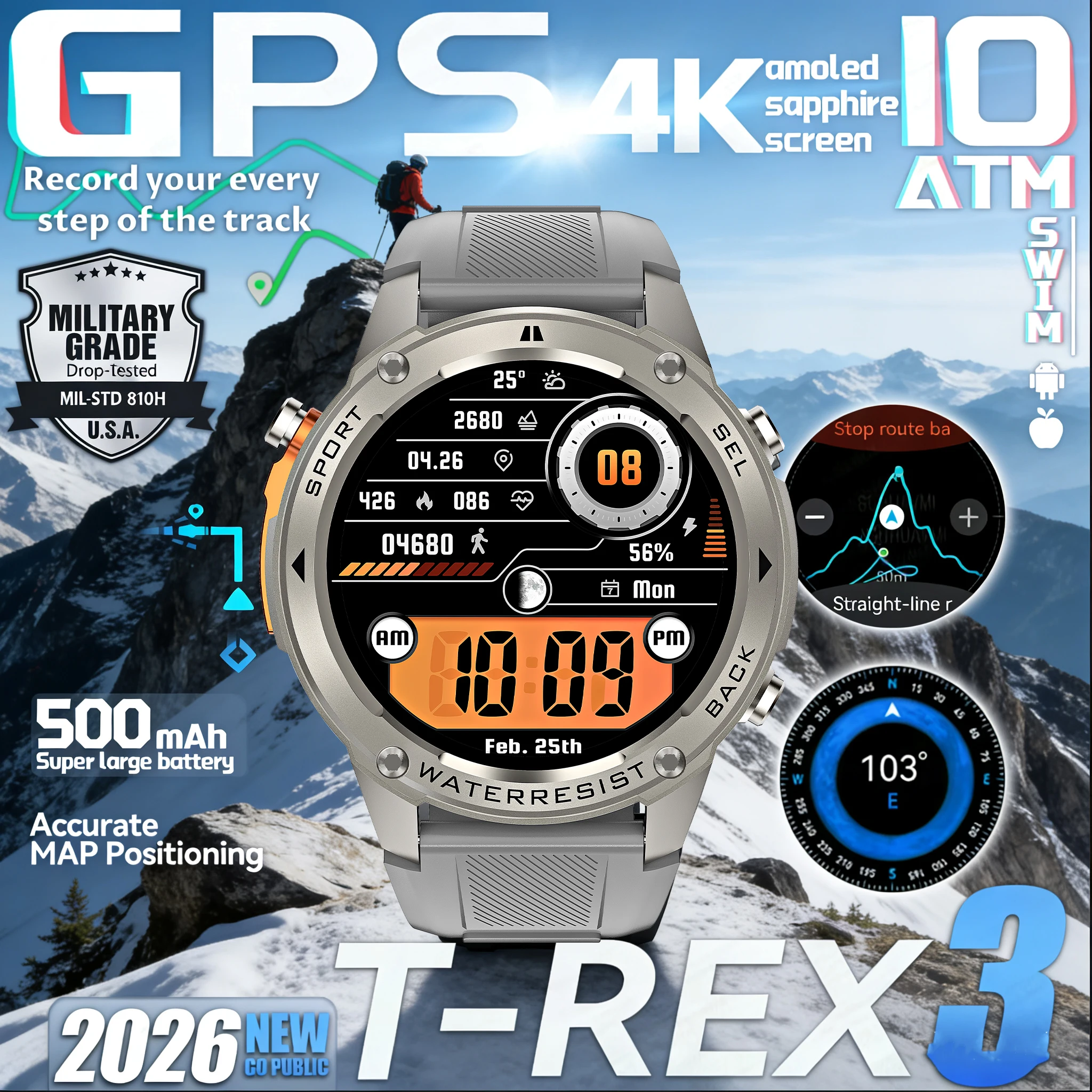 New T-Rex3 Military GPS Sports Smartwatch for Men 10ATM Waterproof with Compass1.43" AMOLED Display And Bluetooth Call Capabilit
New T-Rex3 Military GPS Sports Smartwatch for Men 10ATM Waterproof with Compass1.43" AMOLED Display And Bluetooth Call Capabilit