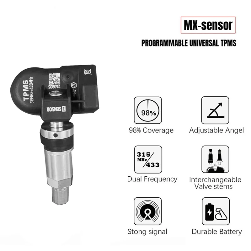 8 шт. программируемый датчик TPMS MX 315 МГц + 433 МГц 2-в-1 монитор датчика давления в шинах для инструмента Autel TS408 TS508 ITS600
8 шт. программируемый датчик TPMS MX 315 МГц + 433 МГц 2-в-1 монитор датчика давления в шинах для инструмента Autel TS408 TS508 ITS600
