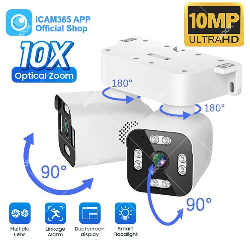 ICAM365 Security Camera Outdoor Waterproof Dual Lens HD 10MP 10X Zoom WiFi CCTV Night Vision Two-Way Intercom PTZ Remote Viewing
ICAM365 Security Camera Outdoor Waterproof Dual Lens HD 10MP 10X Zoom WiFi CCTV Night Vision Two-Way Intercom PTZ Remote Viewing