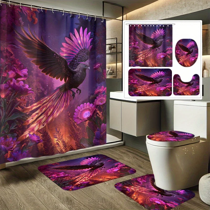 4 шт., набор занавесок для душа с фиолетовым пером, летающей птицей и принтом в стиле фэнтези, декоративный набор для ванной комнаты, включает занавеску для душа, нескользящий
4 шт., набор занавесок для душа с фиолетовым пером, летающей птицей и принтом в стиле фэнтези, декоративный набор для ванной комнаты, включает занавеску для душа, нескользящий