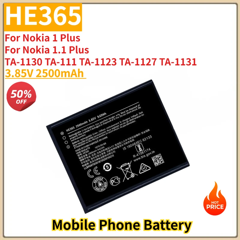 HE365 High Quality Phone Battery 3.85V 2500mAh For Nokia 1 Plus 1.1 Plus TA-1130 TA-111 TA-1123 TA-1127 TA-1131 Brand New
HE365 High Quality Phone Battery 3.85V 2500mAh For Nokia 1 Plus 1.1 Plus TA-1130 TA-111 TA-1123 TA-1127 TA-1131 Brand New