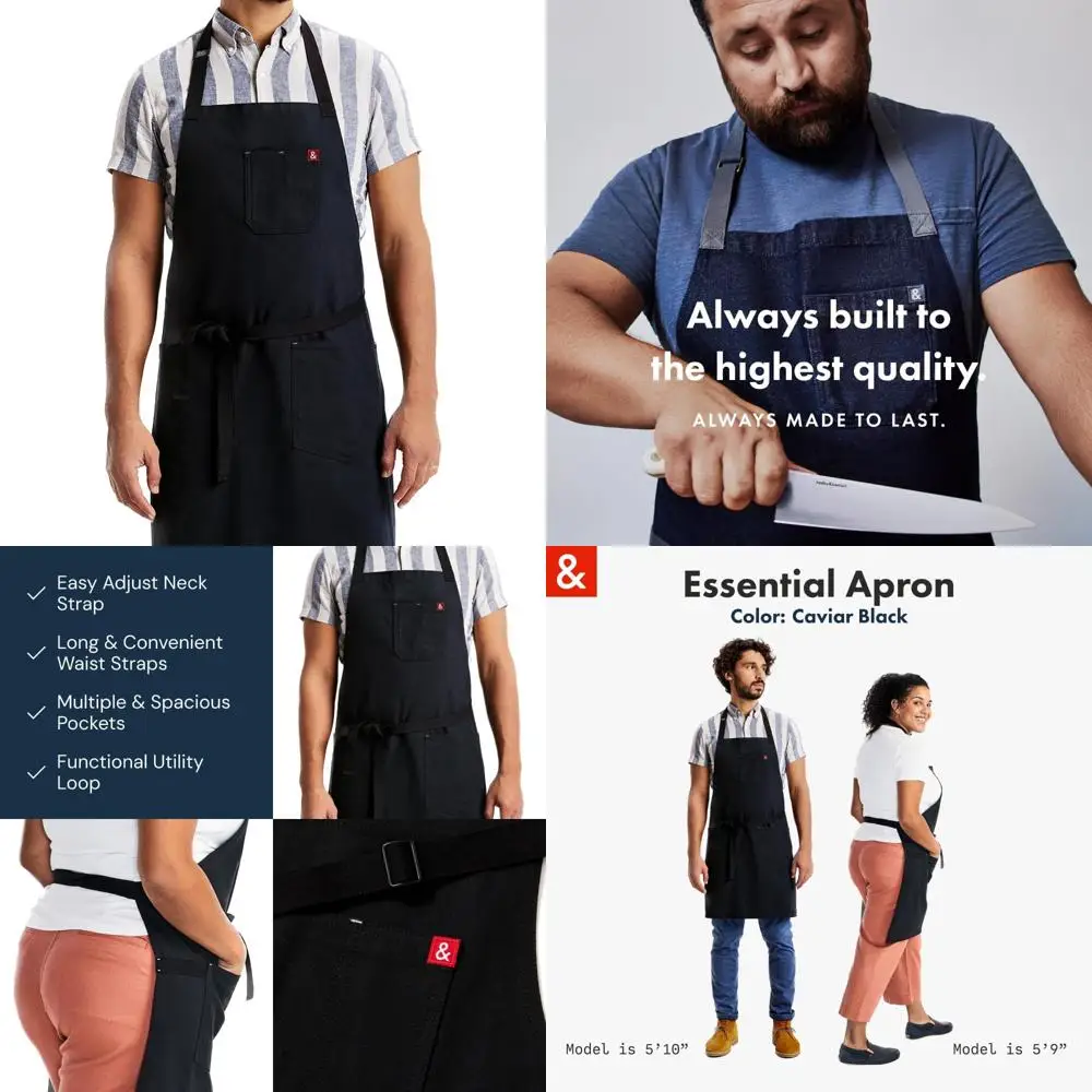 Adjustable Bib Chef Apron with 3 Pockets and Towel Loop, 8oz Cotton Canvas, Luxurious Caviar Color, Essential Kitchen Accessory
Adjustable Bib Chef Apron with 3 Pockets and Towel Loop, 8oz Cotton Canvas, Luxurious Caviar Color, Essential Kitchen Accessory