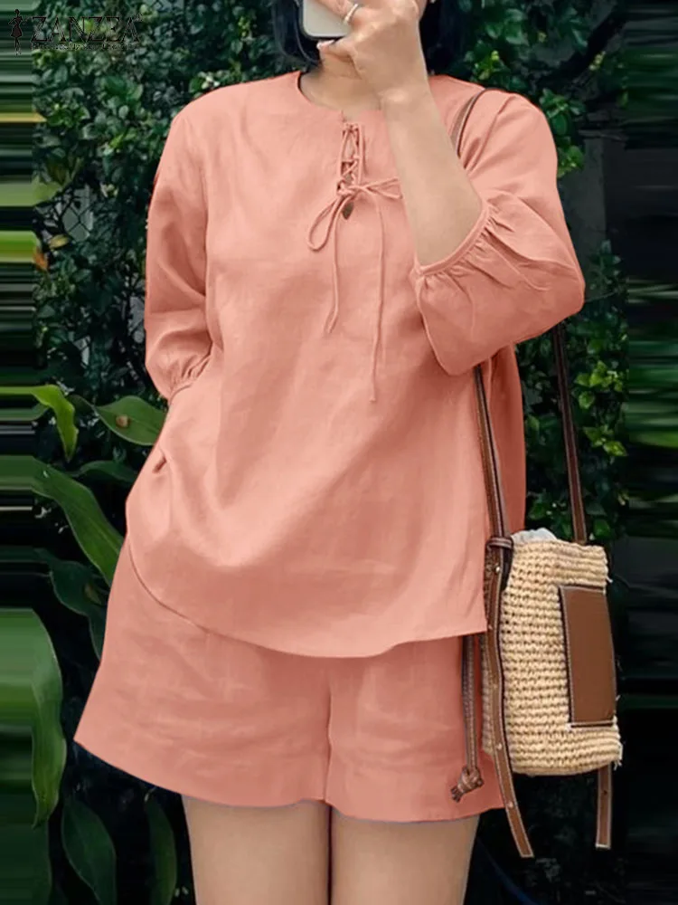 Women Elegant Matching Sets ZANZEA Summer Fashion Solid Blouse Shorts Sets 2PCS Ouffits Casual Work Tracksuit Solid OL Suit 2025
Women Elegant Matching Sets ZANZEA Summer Fashion Solid Blouse Shorts Sets 2PCS Ouffits Casual Work Tracksuit Solid OL Suit 2025
