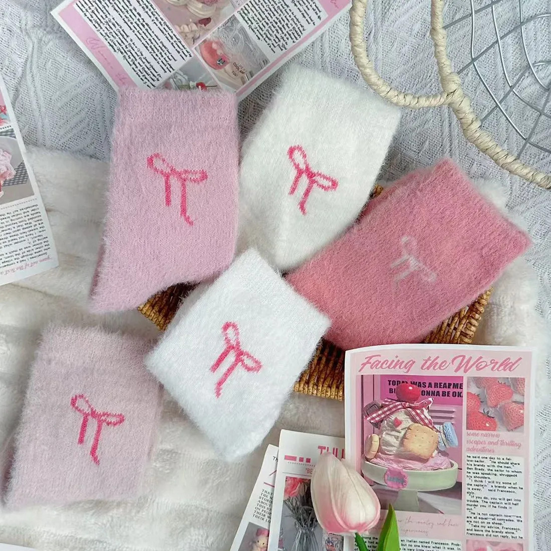 5 Pairs Autumn Winter Socks Women Mink Fur Bow Plush Cute Sweet mid-calf Thickened Warm Home Sleep Sports Ankle Crew 5W265
5 Pairs Autumn Winter Socks Women Mink Fur Bow Plush Cute Sweet mid-calf Thickened Warm Home Sleep Sports Ankle Crew 5W265