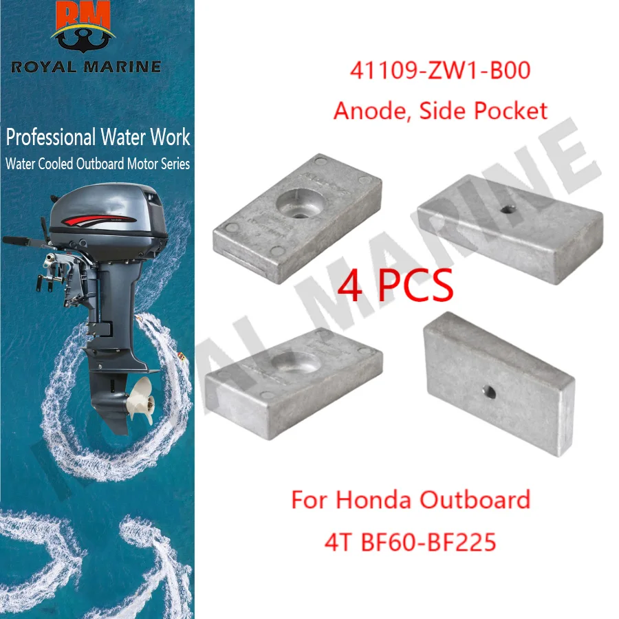 Anode,Side Pocket 41109-ZW1-B00 4 Pcs For Honda Outboard Motor 4 Stroke BF60-BF225 41109-ZW1 41109-ZW1-B03 boat engine parts
Anode,Side Pocket 41109-ZW1-B00 4 Pcs For Honda Outboard Motor 4 Stroke BF60-BF225 41109-ZW1 41109-ZW1-B03 boat engine parts